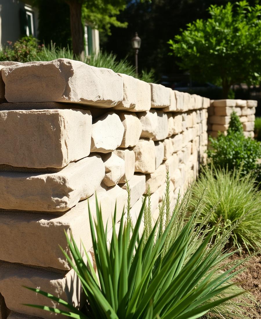 Mur en pierre maçonné dans un jardin à Peynier