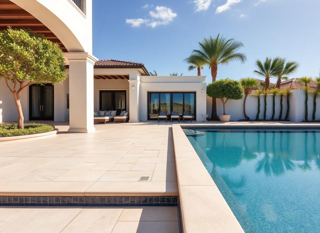 Terrasse en travertin autour d'une piscine à Trets